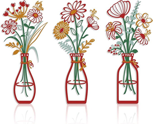 3 Pieces Metal Flowers Wall Art Decor, House Minimalist Bathroom Wall Decors Sculptures for Living Room Dining Room Bedroom Housewarming Gifts