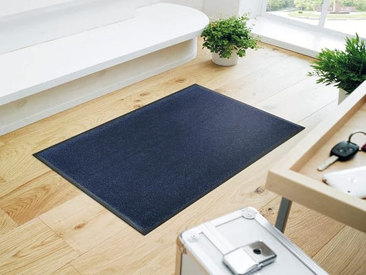 Wash and Dry Monotone Rug, Navy Blue Non-Slip Washable Doormat 20 x 30 in (Small)