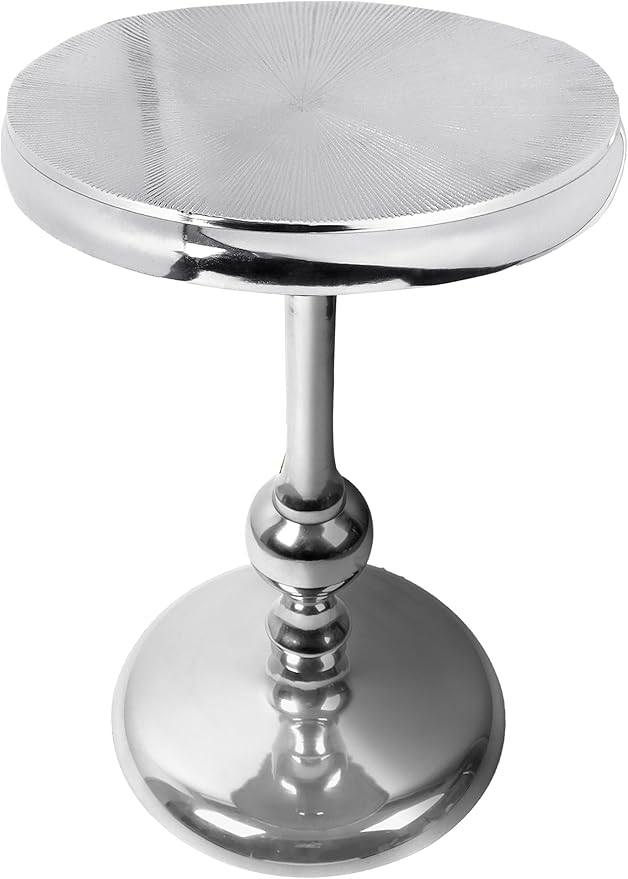 Alpha Living Home Round End Table, Modern Metal Alloy Accent Table for Living Room, Bedroom Nightstand, Small Side Table, Compact Space-Saving Furniture, Tool-Free Assembly 22" (Silver)