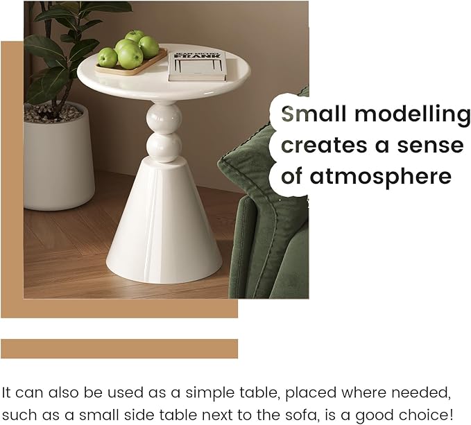 23" Round Side Table, Modern French Style End Table with Pedestal Base, Small Accent Table for Living Room, Bedroom, or Sofa Side, Cream White