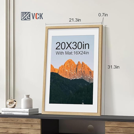 VCK 20x30 Poster Frame 5 Pack - Natural Oak, High-End Wood Picture Frames with Polished Plexiglass, Display 16x24 Photo with Mat or 20x30 without Mat, Art Gallery-Quality, Wall Hanging, Natural Oak