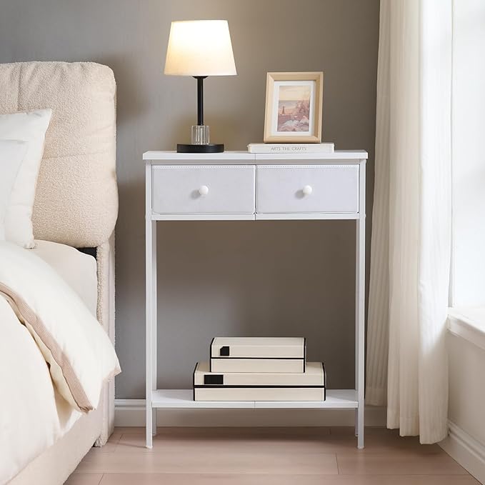 Small Entryway Table with Drawers & Storage Shelf High Tall Little Narrow Front Door Console Tables Skinny Slim Wall Table for Entry Hall Hallway Foyer, Thin Bedside Nightstand for Small Space Bedroom