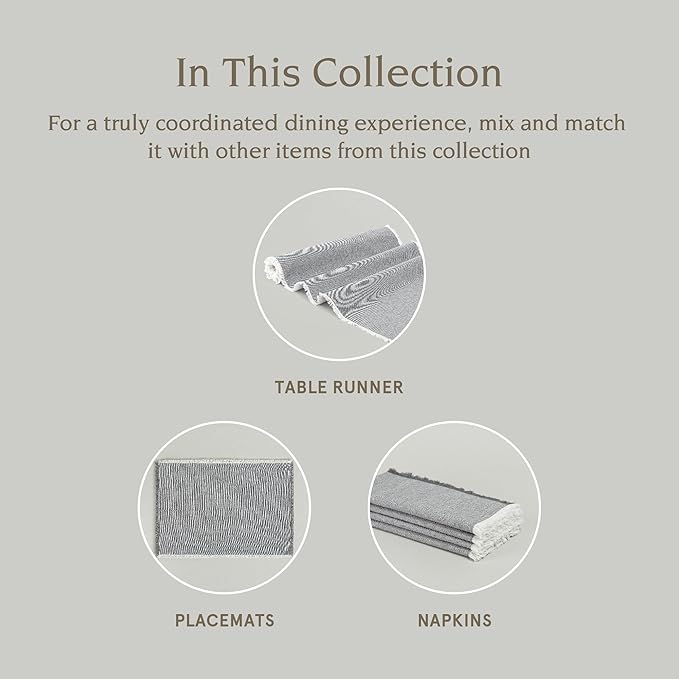 Over&Back Set of 4 Woven Frayed Chambray Placemats - Colorful Dining Table Mat - Hand-Finished Frayed Edges - 100% Cotton - Machine Washable - Kitchen and Home Decor - Grey - 14" L X 20" W