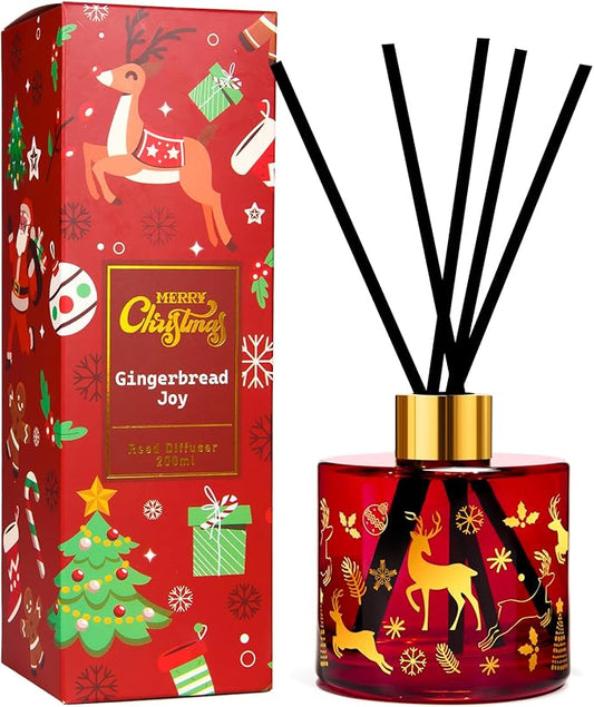 Reed Diffuser Set, Gingerbread Joy Christmas Oil Diffuser with Sticks, Home Fragrance Reed Diffuser for Bathroom Office Shelf Decor, Scented Room Fresheners, Holiday Ideal Gift 6.7 Fl.Oz