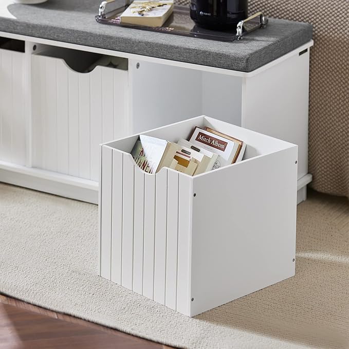 Haotian White Storage Bench with Drawers & Padded Seat Cushion, Hallway Shoe Cabinet Shoe Bench, FSR30-W