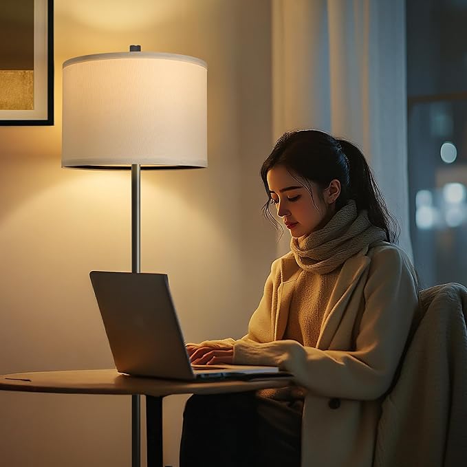 Oneach 61" Farmhouse Industrial Floor Lamp for Living Room Standing Floor Lamp Rustic Floor Lamps for Living Room Bedroom Tall Lamps with Rotary Switch for Bedroom with White Linen Lamp Shade