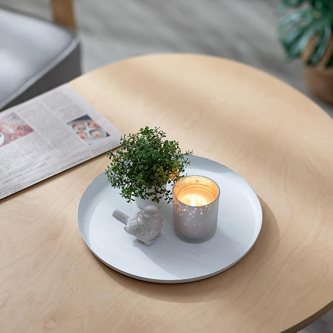 Sziqiqi Farmhouse Candle Tray Holder: 11 inch Large Distressed White Tray for Pillar Candles Tealights - Round Decorative Tray for Coffee Table Dining Table Bathroom