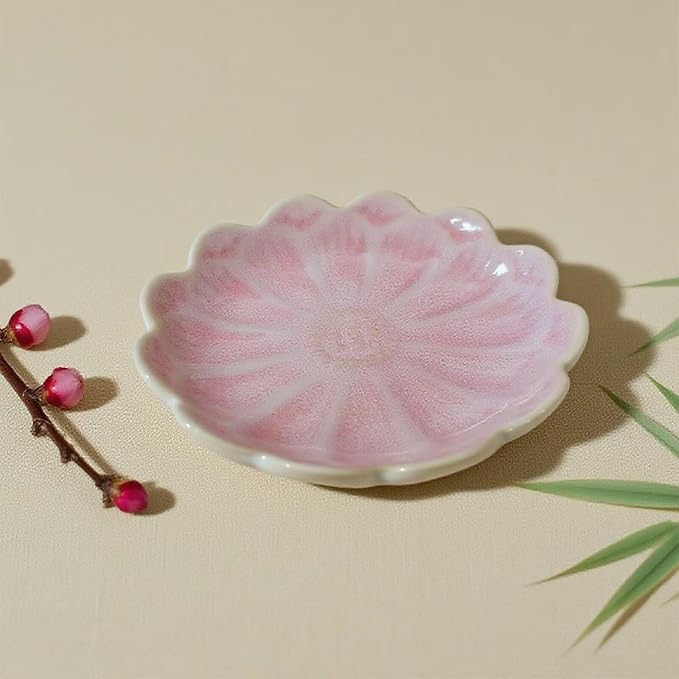 Lotus Ceramic Jewelry Tray, Small Trinket Jewelry Ring Holder Organizing Dish, for Parents Daughter Friends Sister, Birthday Gifts for Women, Pink