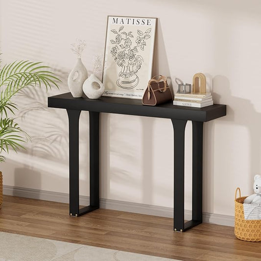Bamboo 47.2" Narrow Console Table, Rectangular Side Table, Farmhouse Entryway Table, Modern Sofa Table Behind Couch, Accent Table for Entrance, Living Room, Hallway, Foyer (Black