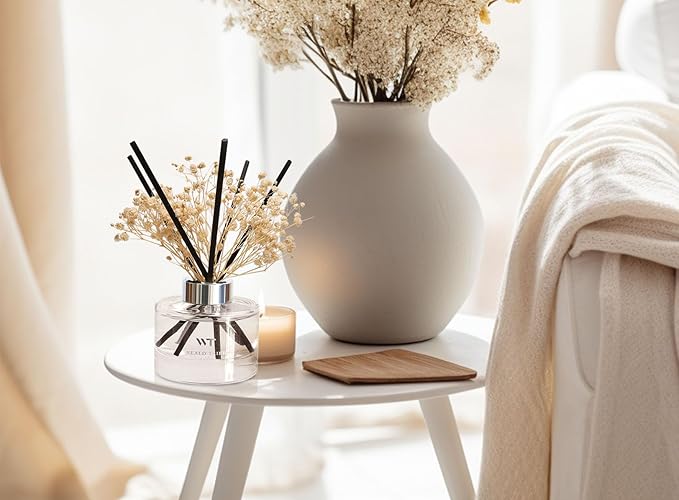 Flower Reed Diffuser Set Pure Cotton Scent for Bathroom Accessories Shelf Decor & Air Fresheners, Sticks Defusers with 5.1 fl oz Essential Oils & Leaves, House Bedroom Office Decor & Gifts