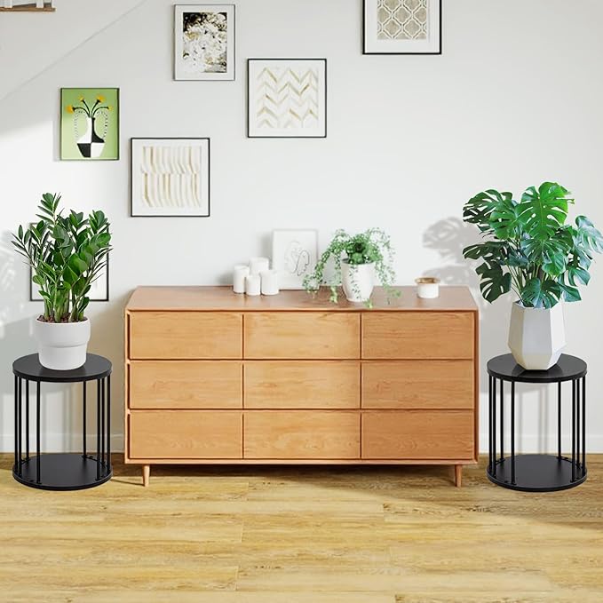 HDANI Wooden Stool Set of 2 for Kids,Adults,300lbs Load Capacity Garden Round Wood Stool,Non-Slip Small Step Stool for Plant Stand,Kitchen,Bathroom and Bedroom,Black