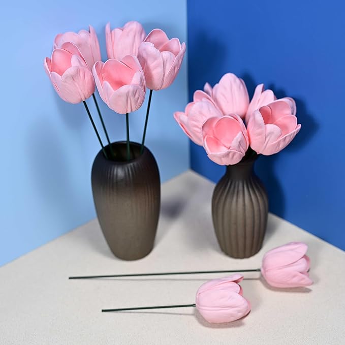 12pcs Warm Pink Flowers PU Real Touch Flowers Wedding Bouquets Artificial Flowers for Decoration DIY Floral Gifts Cake Topper Home Office Table Decor Farmhouse Table Centerpiece Decorations