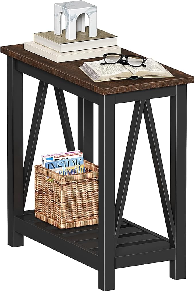 ChooChoo Farmhouse End Table, Rustic Vintage Narrow End Side Table with Storage Shelf for Small Spaces, Nightstand Sofa Table for Living Room, Bedroom Black