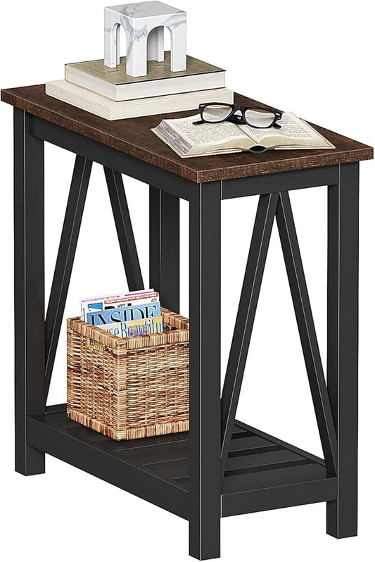 ChooChoo Farmhouse End Table, Rustic Vintage Narrow End Side Table with Storage Shelf for Small Spaces, Nightstand Sofa Table for Living Room, Bedroom Black