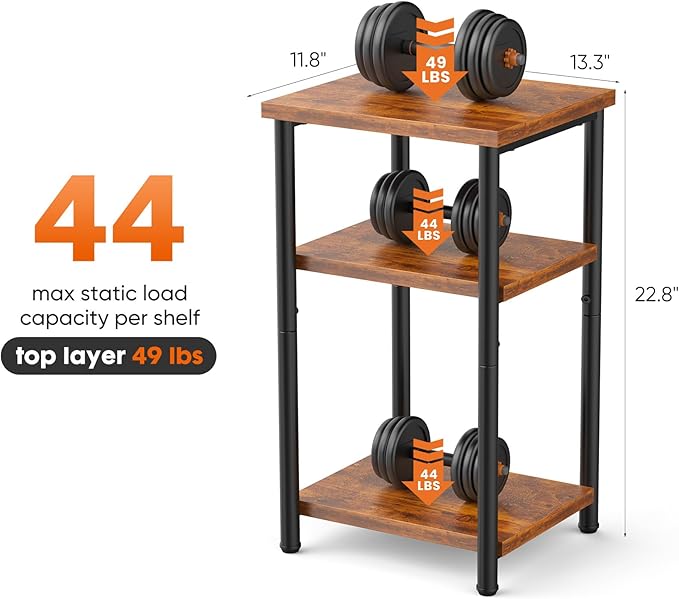 Sweetcrispy 3-Tier End Tables with Adjustable Feet, Bed Side Table, Small Nightstand for Bedroom, Office, Living Room Furniture, 2 Pack, Rust