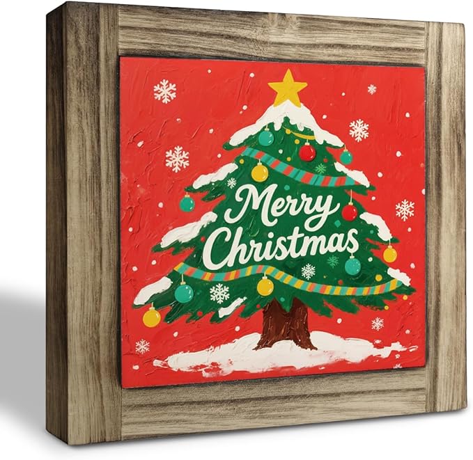 Christmas Decor Signs, Christmas Tree Decorations for Table Counter Shelves, Modern Farmhouse Home Decors, Xmas Wood Decor for Home Office Cafe Bar Club, Desk Decors Art