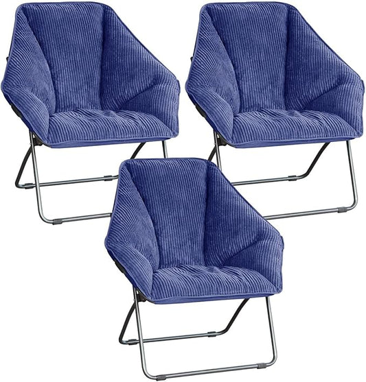 Zenithen Limited Foldable Hexagon Plush Indoor Portable Dish Folding Chairs, Perfect for Bedrooms, Dorm Rooms, and Living Rooms, Navy Blue (Pack of 3)