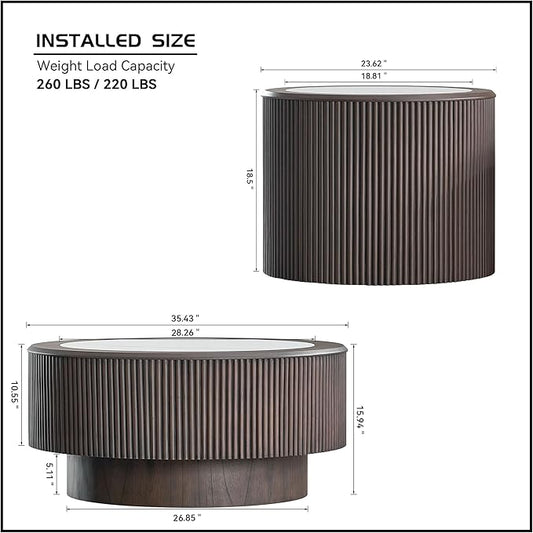 Nesting Coffee Table Set of 2, Modern Round Wooden Circle Accent Coffee Tables for Small Spaces Living Room Bedroom Balcony Office Drum Side Table