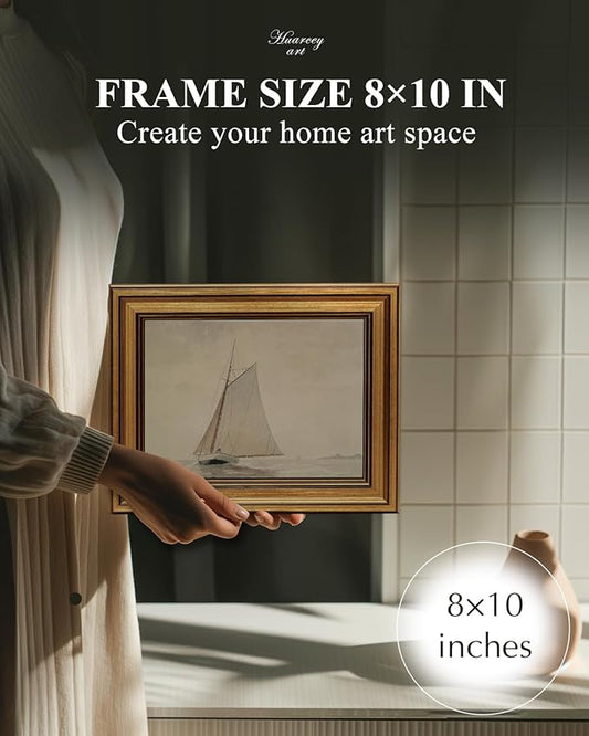 Gold Framed Vintage Wall Art for Living Room, Seaview Painting Prints Shelf Decor for Kitchen, Aesthetic Bedroom Wall Art, Christmas Gifts for Friends or Family (White Sailboat - 8"x10")