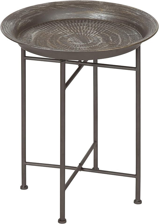 Kate and Laurel Mahdavi Hammered Metal Tray End Table, Pewter, 16.5 inch Diameter