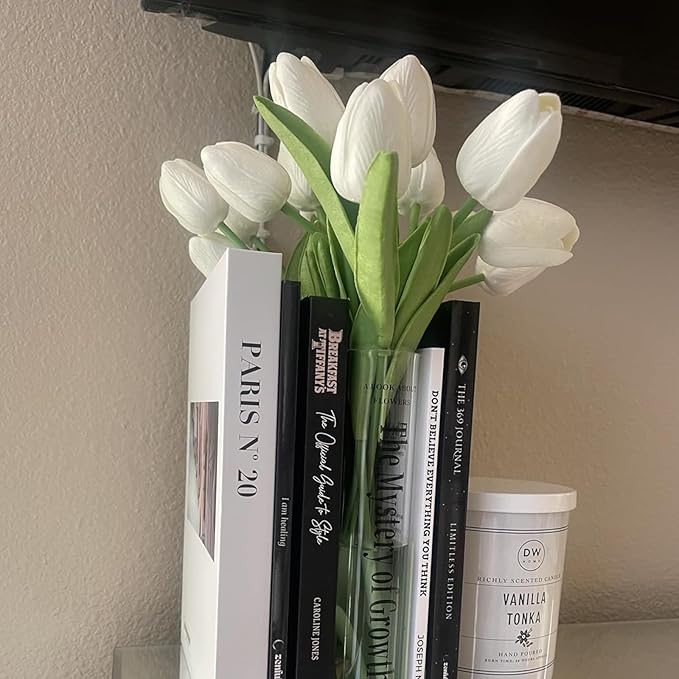 ABAJI 20PCS Tulip Artificial Flowers 12.6inch Real Touch for Wedding Decor Banquet Party Home Hotel Office Decoration Holiday Anniversary Celebration Faux Sterm