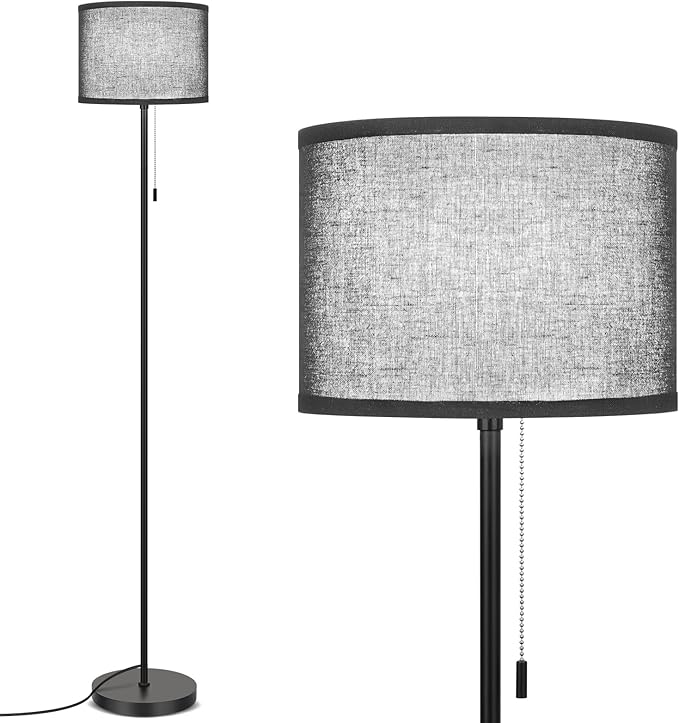 FOLKSMATE Floor Lamp for Living Room, LED Modern Simple Standing Lamp, Black Tall Lamps for Bedroom, Living Room, Office, Kids Room and Reading, Minimalist Pole Lamp with Shade, Without Bulb