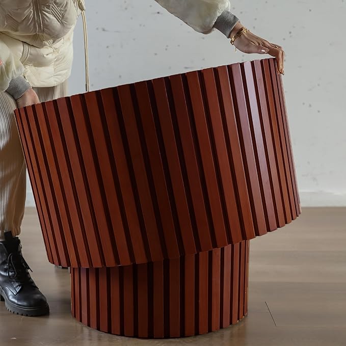 Nesting Coffee Table Set of 2, Modern Round Wooden Circle Accent Coffee Tables for Small Spaces Living Room Bedroom Balcony Office Drum Side Table