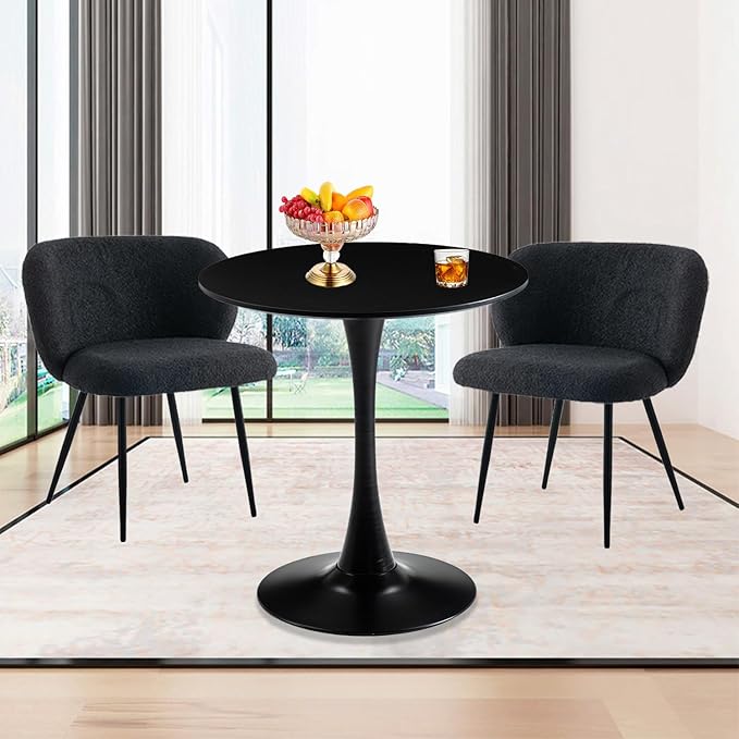 Black Round Dining Table 31.5" Tulip Dining Room Tables Kitchen Dinner Circle Table 2-4 People with MDF Tables Top Mid-Century Small Social Tables for Break, Dining, Living Room, Cafe, Lobby