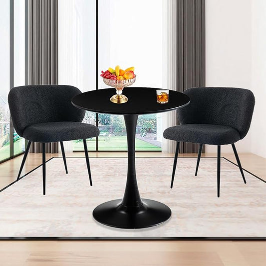 Black Round Dining Table 31.5" Tulip Dining Room Tables Kitchen Dinner Circle Table 2-4 People with MDF Tables Top Mid-Century Small Social Tables for Break, Dining, Living Room, Cafe, Lobby