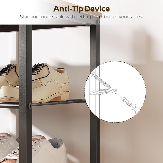 10 Tier Shoe Rack, Large Capacity Shoe Storage Organizer Holds 40 Pairs, Sturdy and Stable, for Entryway, Hallway, Closet, Dorm Room, Rustic Brown SS10BR