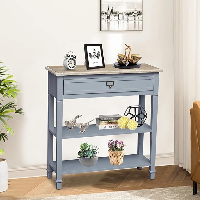 KINTNESS Entryway Table, Narrow Console Table Hallway Tables with Storage for Living Room/Hallway/Foyer, Grey