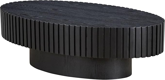 43.31'' Round Coffee Table for Living Room,Modern Handcraft Drum Coffee Table Wood Small Coffee Table with Sturdy Pedestal,Black