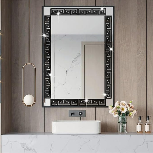 12 Pcs Geometric Shape Acrylic Wall Stickers Removable Adhesive Wall Mirror Decor for DIY Living Room Home Background (Black)