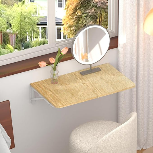 TEAMIX Wall Mounted Folding Table, Floating Desk for Small Spaces Laundry Shelf with Heavy Duty Brackets Floating Desk for Garage, Utility Room, Kitchen, Laundry Room