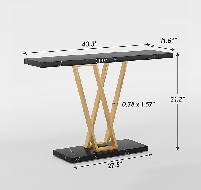 VANOMi Black Faux Marble Entryway Table, Modern Sofa & Console Table Narrow Side Table for Living Room, Entryway, Black