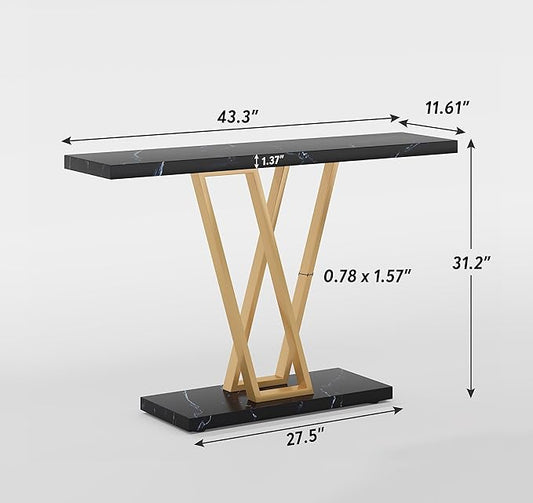 VANOMi Black Faux Marble Entryway Table, Modern Sofa & Console Table Narrow Side Table for Living Room, Entryway, Black