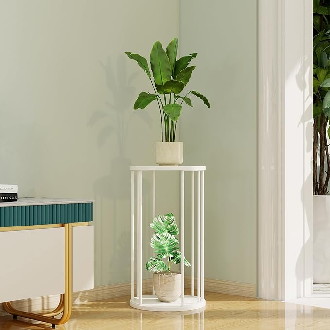 Plant Stand Indoor,small plant stool,Flower Pot Corner stand holder,Mid Century Heavy Duty Metal Tall Home Decor,Modern Round End Table,Small Rustic Display Stand for Living Room,Bedroom(White,21In)