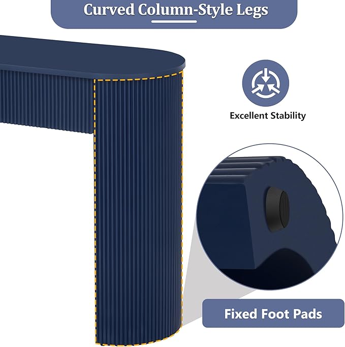 kevinplus 54'' Wood Console Table Sofa Table with 2 Drawer Storage for Entryway, Modern Elegant Fluted Design & Curved Edge, Easy Assemble, Blue