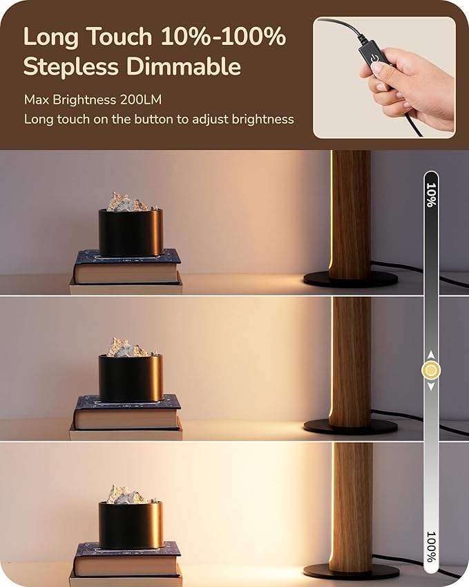 EDISHINE LED Table Lamp, Small Wood Bedside Lamp with Stepless Dimmable & Memory Function, 3 Color Temperature, One-Step Installation, Touch Switch, Modern Nightstand Lamp for Living Room, Bedroom