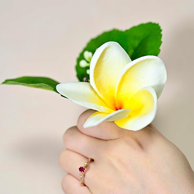 20pcs Gradient Yellow Red Flowers PU Real Touch Flowers Hawaiian Plumeria Tropical Artificial Flowers for DIY Floral Gifts Wedding Home Office Table Decor Farmhouse Table Centerpiece Decorations