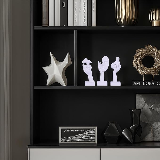 3 Pcs Thinker Small Statue Set - White Art Abstract Home Accent Figurines for Decor Woman Apartment Bookshelf Floating Shelf Coffee Table Office Desk Bathroom Counter Decor (3 Pcs White, 6")