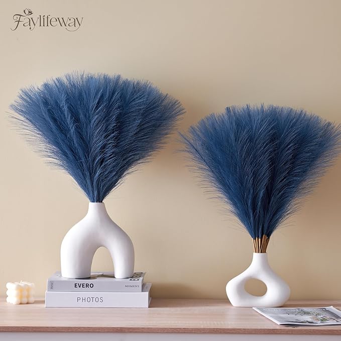 𝟱𝟬𝙥𝙘𝙨 Pampas Grass 𝟭𝟳in, Faux Pampas Grass Home Decor, Artificial Pampas Grass Fluffy Floral Flower Arrangement for Party Wedding Dinning Hall (𝗕𝗹𝘂𝗲)