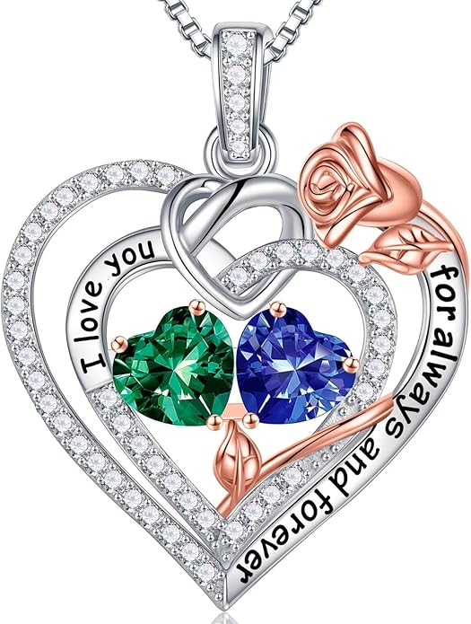 Iefil Christmas Gifts for Wife Women - 925 Sterling Silver Double Birthstone Necklace, Anniversary Birthday Gifts for Women, Jewelry Gift for Wife Girlfriend Mom Her