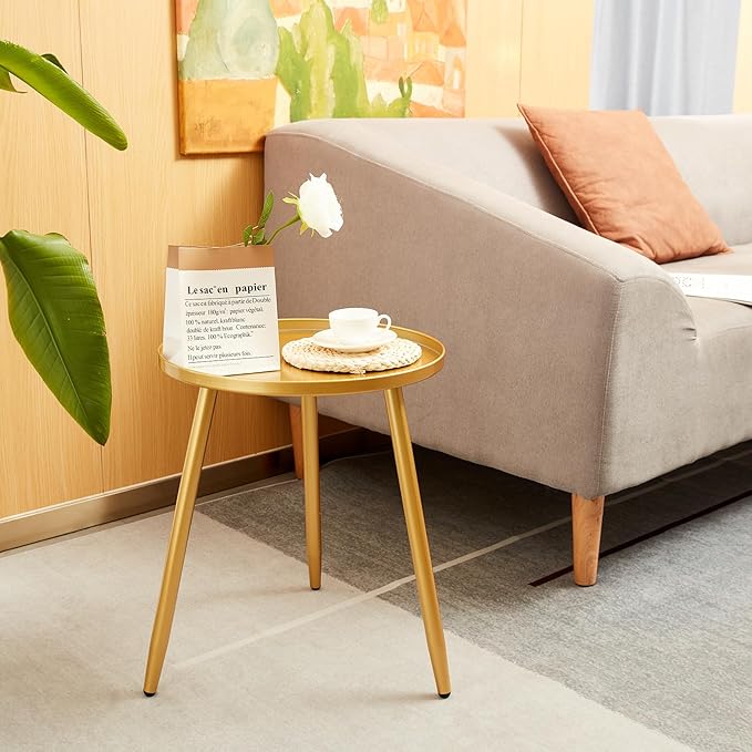 Round End/Side Tables for Living Room, Ideal for Any Room-Side Tables Living Room, Bedroom, Gold Plant Stand Balcony, Modern Coffee/Accent Table