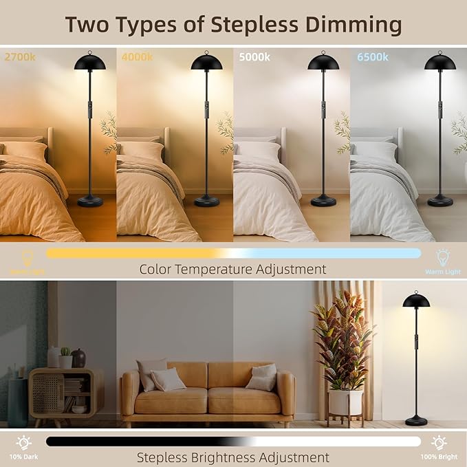 Floor Lamp, Industrial Floor Lamps for Living Room, Smart Standing Lamps with Remote Control, Stepless Dimmable Colors Temperature & Brightness, Metal Floor Lamp for Bedroom, Office, Reading