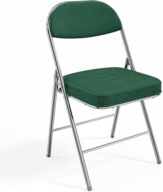 VINGLI Folding Chairs with Padded Seat & Backrest, Metal Frame, Durable Corduroy Fabric, 350 lbs Capacity, Set of 1, Olive Green – Ideal for Weddings, Parties, Office Events