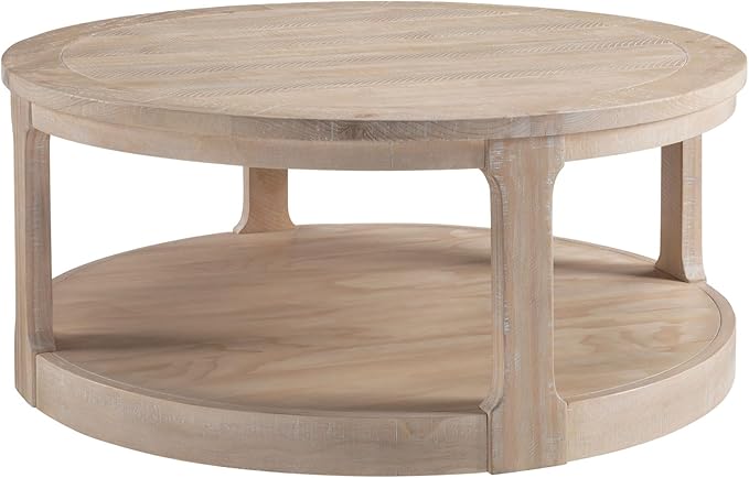 40'' Oak Round Coffee Table, Round End Table 2 Tier Wood Coffee Table,Circle Table for Living Room, Traditional Retro Farmhouse Style Rounded Wooden Tables for Office(ø40'' x 17.52'')