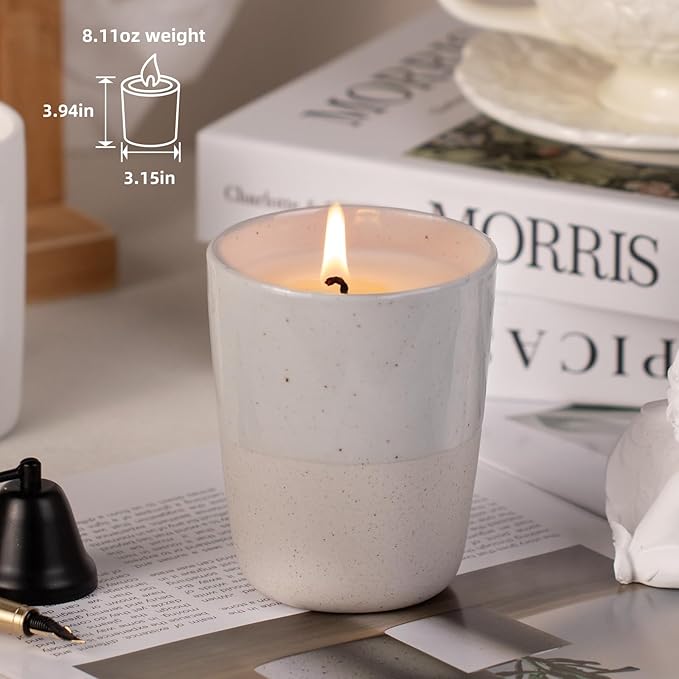 Scented Candle, 8oz Soy Candles, Red Rose Scented White Candles for Women & Men, Long-Lasting Aromatherapy Jar Candle Wax for Home, Bathroom, Non Toxic Candle Gift (Ceramic Cup 18)