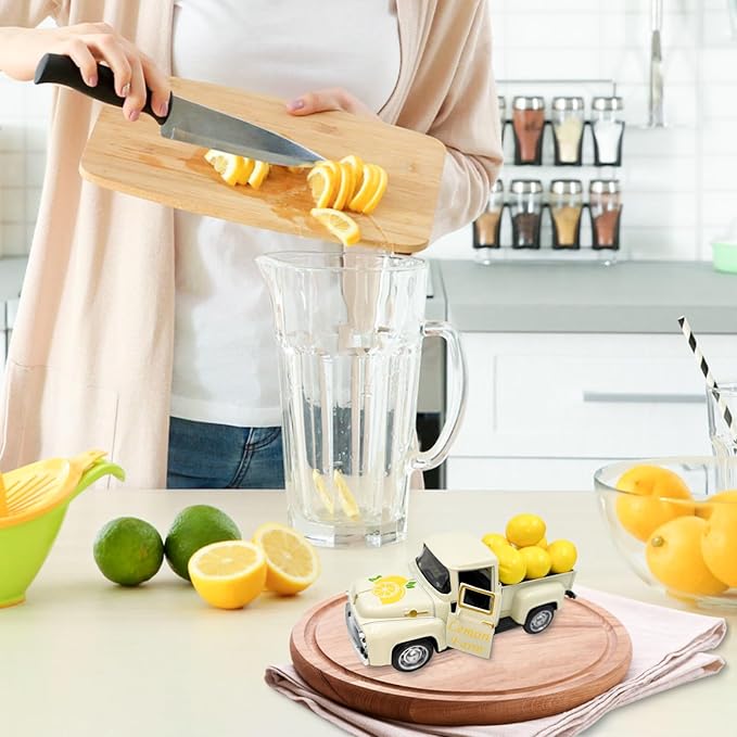Lemon Truck Decor with Mini Fake Lemons Lemon Decorations for Home Kitchen Farmhouse Tabletop Centerpiece Summer Tiered Tray Decor Lemonade Stand Decorations Amalfi Coast Party Favor, Cream