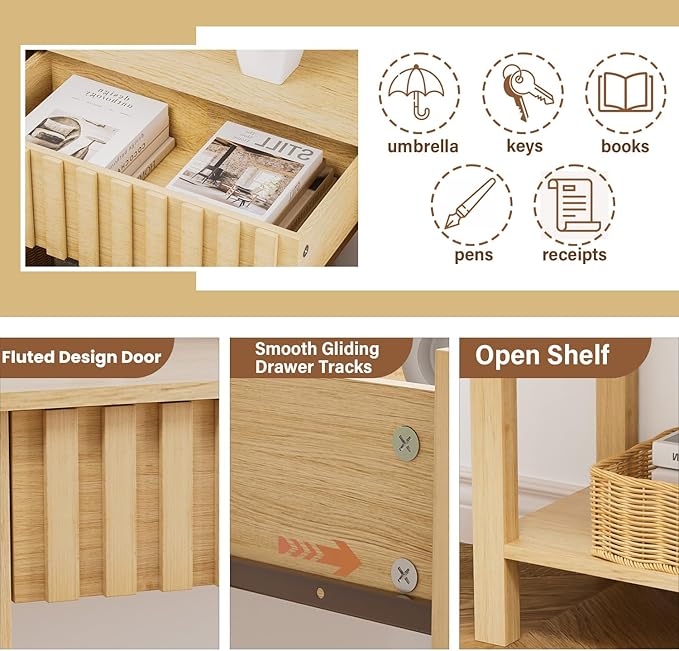 CHUWELL 47.2" Boho Entryway Table, Entryway Console Table with 2 Fluted Drawers and Shelf, Sofa Table for Living Room and Hallway (Oak)